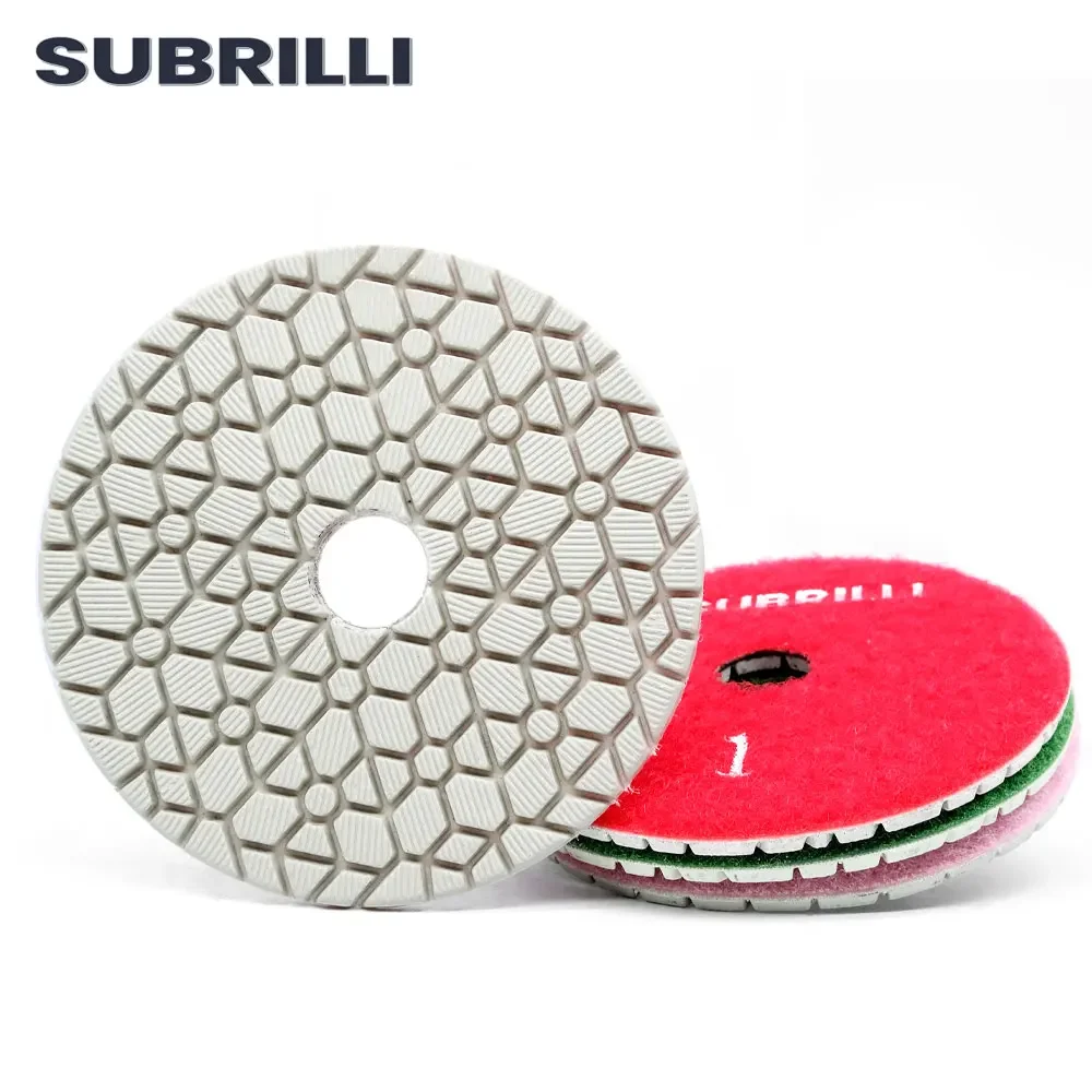 SUBRILLI 3-step Diamond Polishing Pads 4-inch Super Flexible Grinding Disc Sanding wheel Abrasive For Granite Marble Concrete