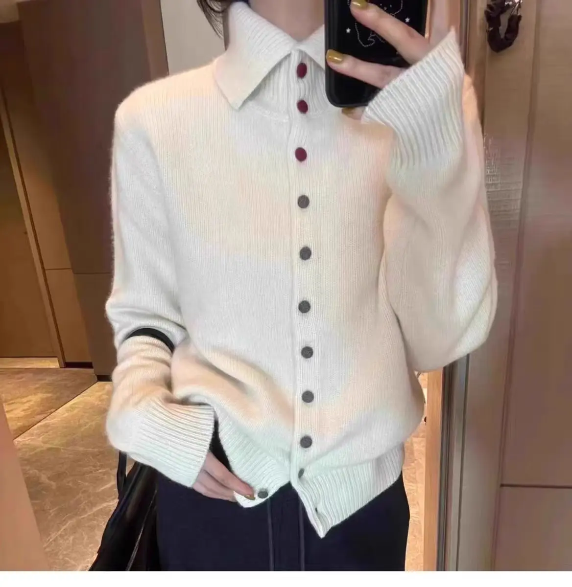 

100% австралийская шерсть, вязаный женский кардиган с лацканами, облегающий короткий брендовый женский свитер FRSEUCAG 25, новый свитер с длинными рукавами