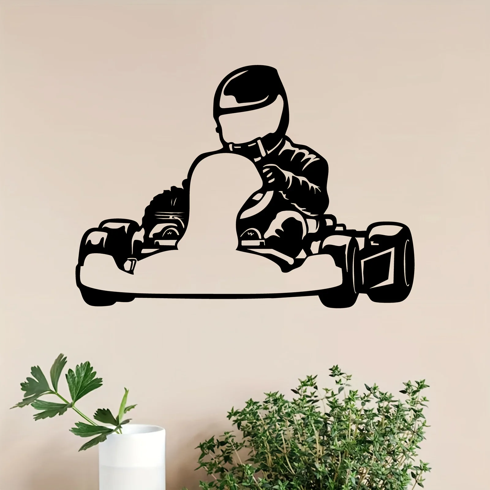 Metal Wall Art Go Kart Racer Iron Mural Dynamic Statue Weather Resistant Decor For Garage Backyard Fence Motorsport Fan Gift
