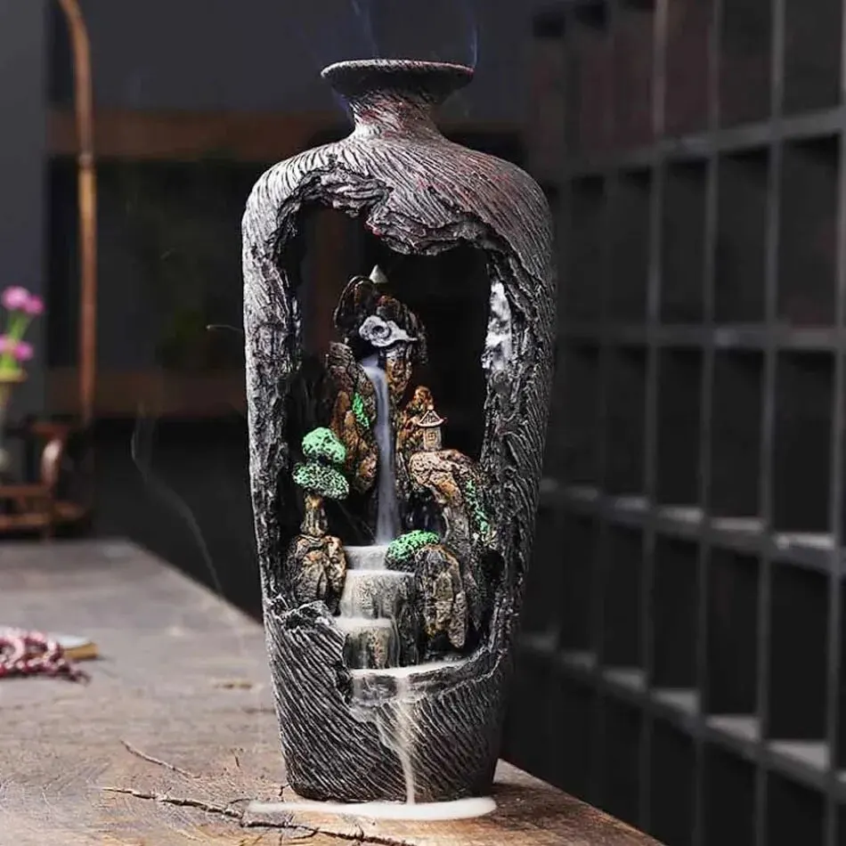 Smoke Waterfall Bamboo Mountain River Handicraft Incense Ceramic Backflow Small Buddha Holder