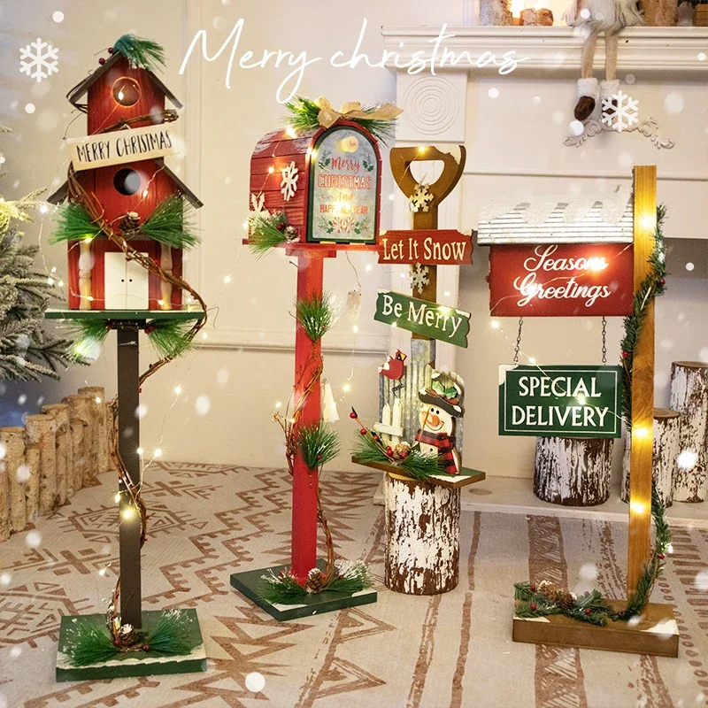 

Christmas decorations Christmas tree wooden mailbox household scene arrangement window ornaments Christmas atmosphere props