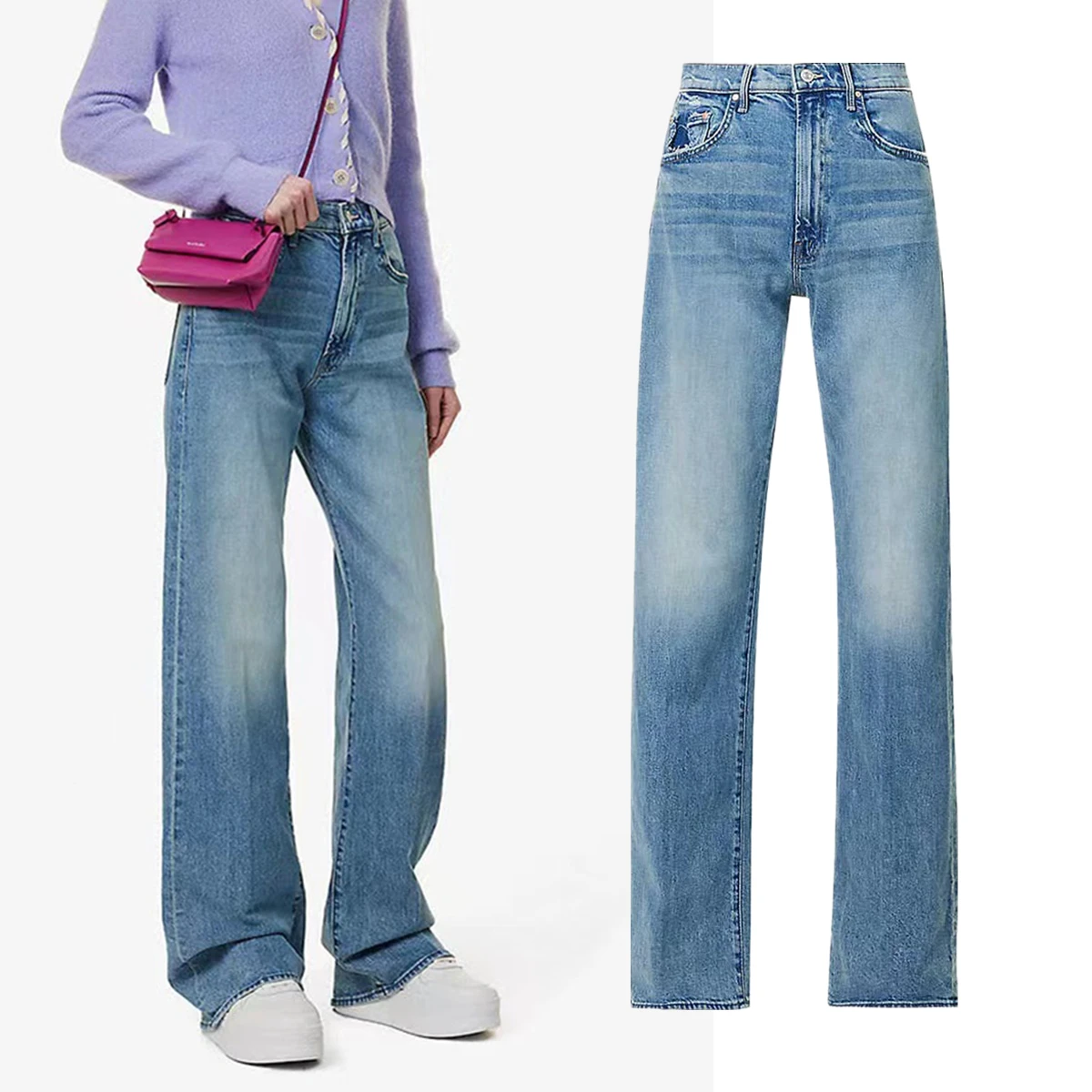 

Maxdutti Nordic Minimalist Lazy High Waist Loose Wide Leg Jeans Nostalgic Retro Color Floor Dragging Denim Pants Woman Clothing