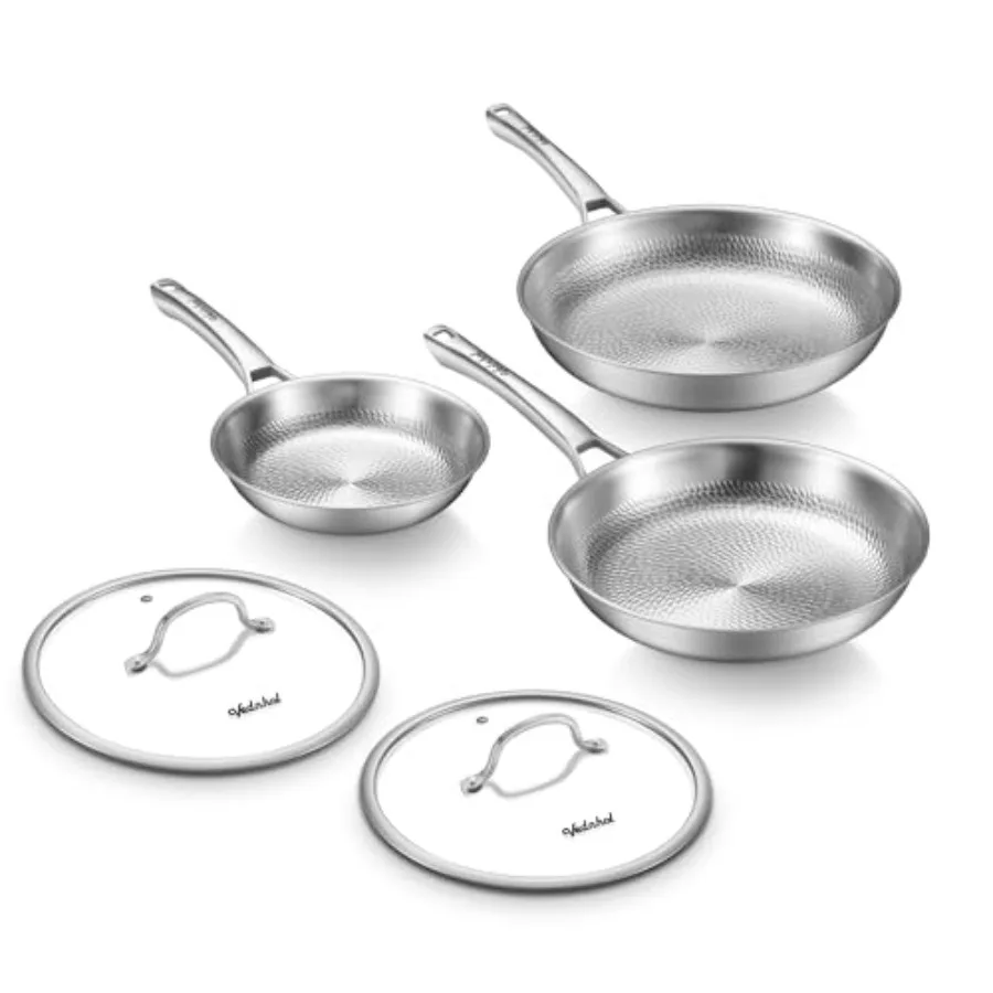 

Titanium Pans Set: 8+10+12 Inch Pure Titanium Hammered Cookware for Kitchen Use, Silver, Non-Toxic PFAS/PFOA/PTFE Free, Dishwas