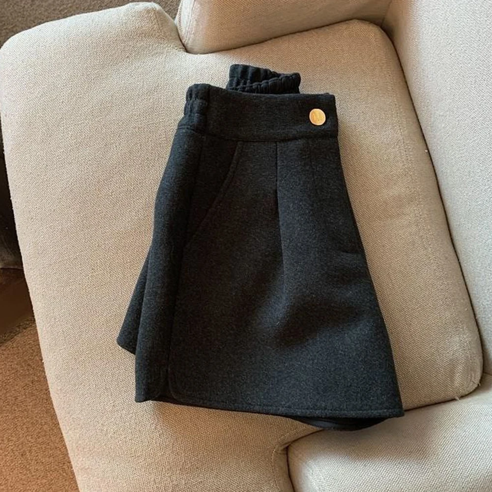 Spring Autumn Fashion Woolen Wide-leg Shorts Casual Outings Solid Color Pattern Casual Fit Daily Commuting Wear