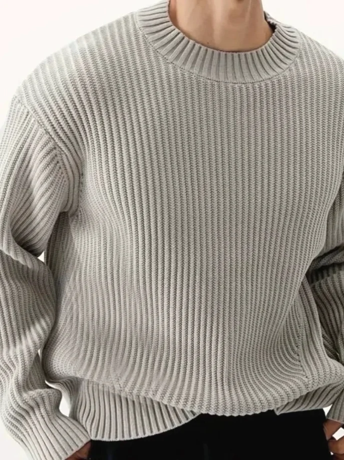 

Retro Ribbed Knitwear Men's Wool Long Sve Slim Fit Sweatirt Trendy round Ne Base irt Casual Winter Faion