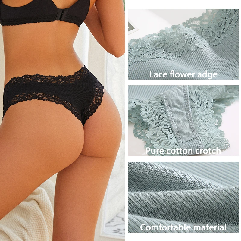 FINETOO 3PCS/Set  Sexy Floral Lace Lingerie Women Cotton Panties Soft Intimate Underwear Underwear Girls Briefs S-XL Underpants