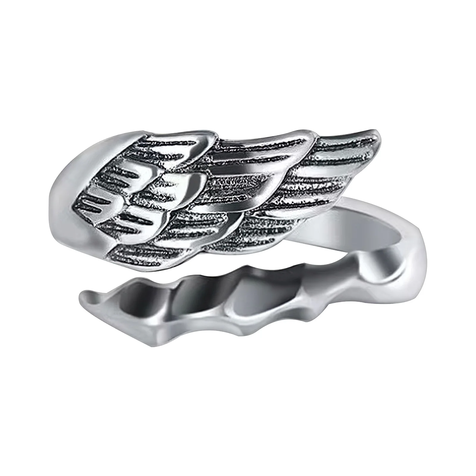 Mprainbow Men's Angel Wing Rings,Retro Silver Color Gothic Feather Finger Bands,Valentine's Father's Day Birthday Gifts for Him