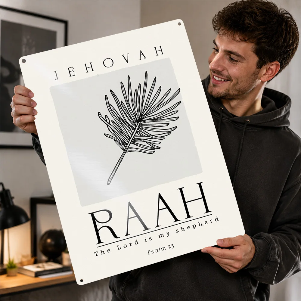 Jehovah Raah Bible Verse Textured Metal Poster Botanical Wall Art For Home Office Customized Aluminum Sign Faith Inspired Gift
