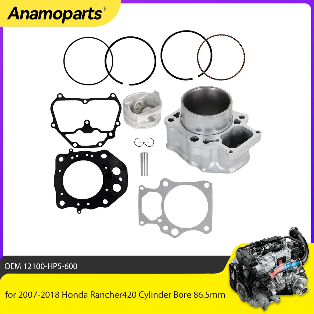 Motor Engine Parts cylinder piston gasket Rebuild Overhaul kit for 2007-2018 Honda Rancher420 Cylinder Bore 86.5mm 12100-HP5-600