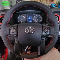 Protector de volante de cuero negro completo para Toyota 4Runner Land Cruiser Prado Tacoma Tundra Sequoia SR5 2009-2022 trenza de coche