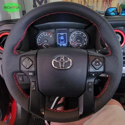 Full Black Leather Steering Wheel Cover for Toyota 4Runner Land Cruiser Prado Tacoma Tundra Sequoia SR5 2009-2022 Car Braid