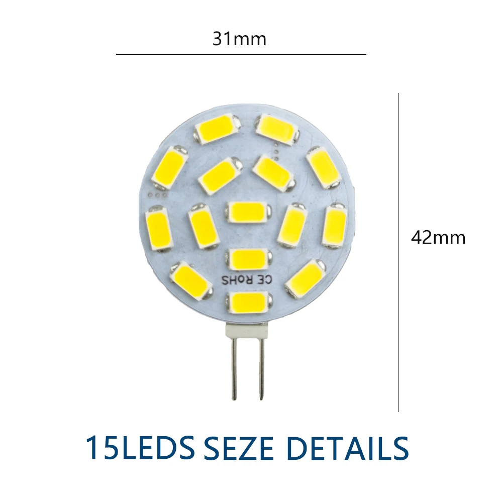 10Pack 2W G4 LED Round Spotlight Bulbs 5730 15LEDs No Flicker AC12V-24V Range Hood Lighting Halogen Lamp Replacement for Kitchen