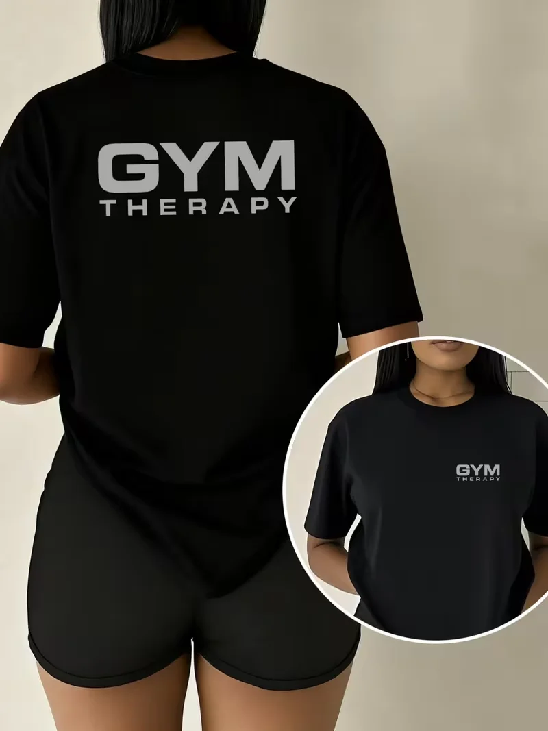 Ladies T-Shirt GYM THERAPY Double-Sided Print Summer Elegant Chic Round Neck T-Shirt Women'S Trendy Versatile Short-Sleeved Top