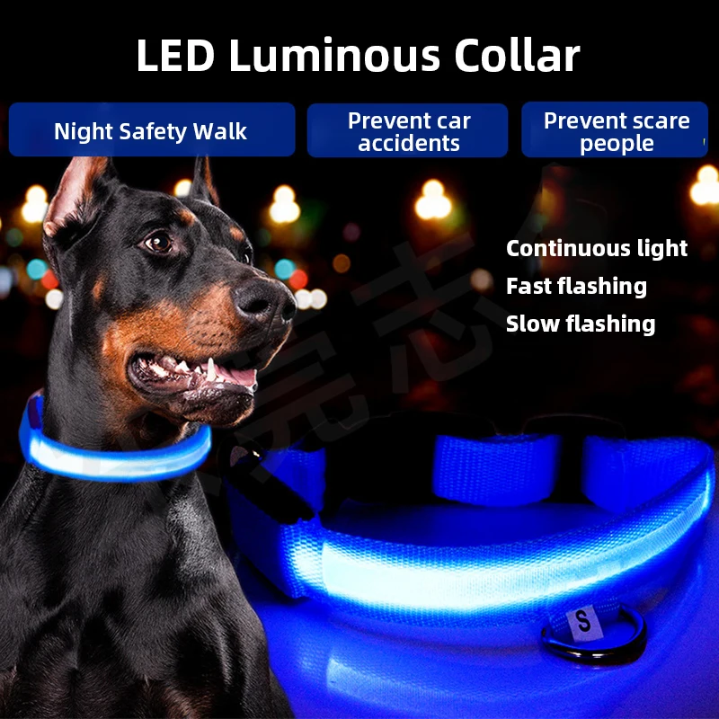 

LED Glowing Dog Collar Adjustable Dogs Night Light Anti-lost Luminous Collar Walking Puppy at Night Pet Safety Necklace Supplies