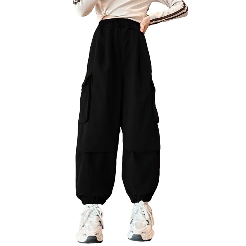 Multiple Pockets Kids Cargo Pants Children Casual Sweatpants Elastic Waist Leg Trousers Straight Wide Pant Children's Clothing