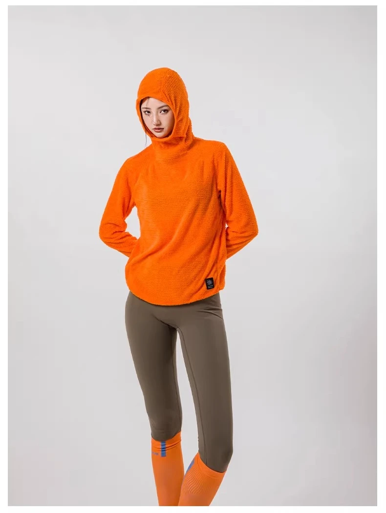 Damen Langarm Thermo-Fleece Hoodie Slim Fit Antistatisch Warme Basisschicht Oberteil für Outdoor-Sport – Detail 16