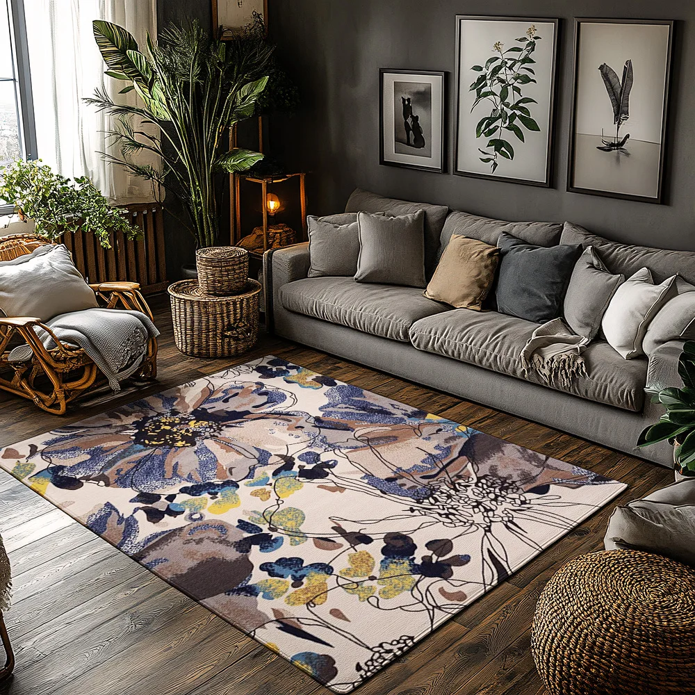 

Artistic Floral Rug Soft Plush Carpets for Living Room Decoration Modern Area Rugs with Tassels & Fringes Various Sizes Availabl