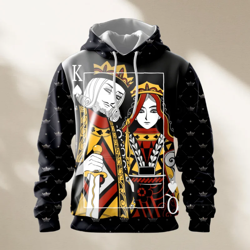 キング-アンド-クイーン-オブ-ポーカー-メンズ-プルオーバー-パーカー-軽量-プレミアム生地-リラックスフィット-グラフィック-プリント-ファッション-カジュアル-スウェットシャツ