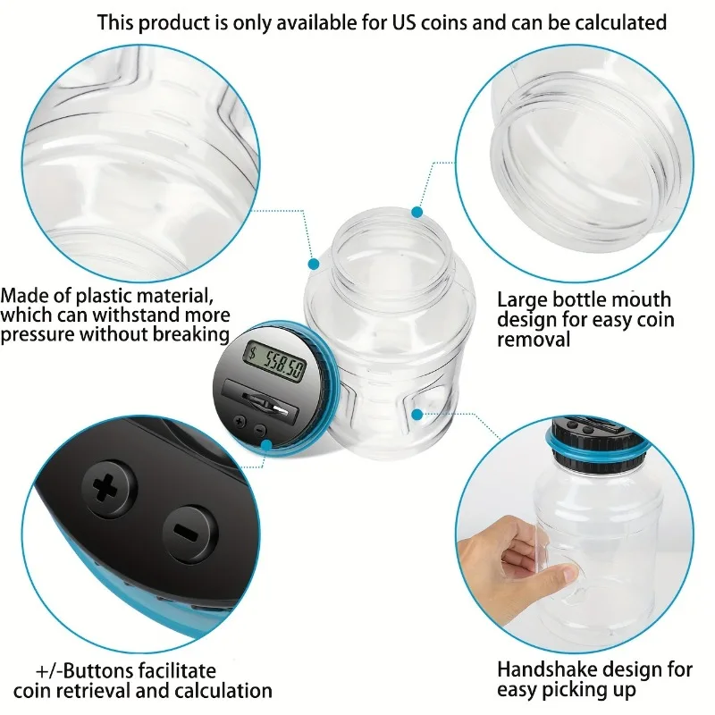 Digital Counting Money Jar, Kids' Penny Bank w/ Digital Display, Christmas Halloween Gift, Coin Saving Box, Financial Education