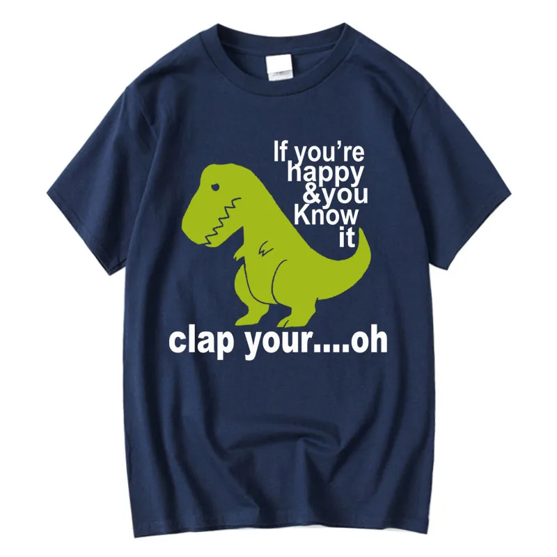 XIN  Men's T-shirt 100% Cotton Funny Dinosaur Print Top Quality Hand-painted Customizable Design Casual Fashion Shirt