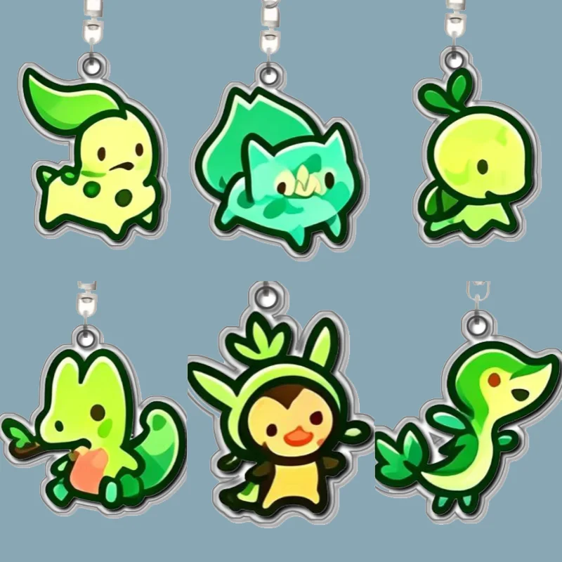 Chaveiro de Acrílico Original Feito à Mão com Personagens de Anime: Bulbasaur, Treecko, Snivy, Rowlet, Chespin, Grookey, Sprigatito - Presente Fofo