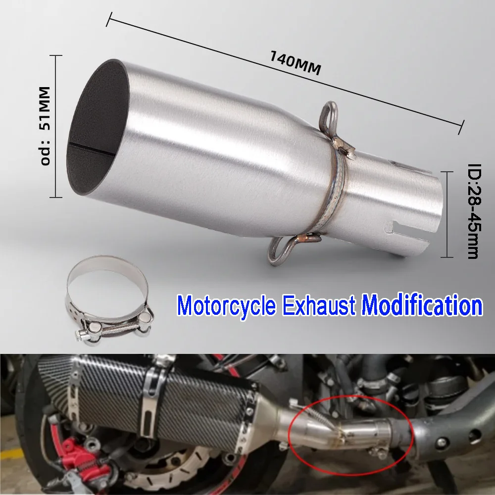 28 32 38 45mm Adapter 51mm Auspuffabschnitt Zerstörungsfreie Installation Motorrad Auspuffrohr Modifikation Auspuff Mittelteil