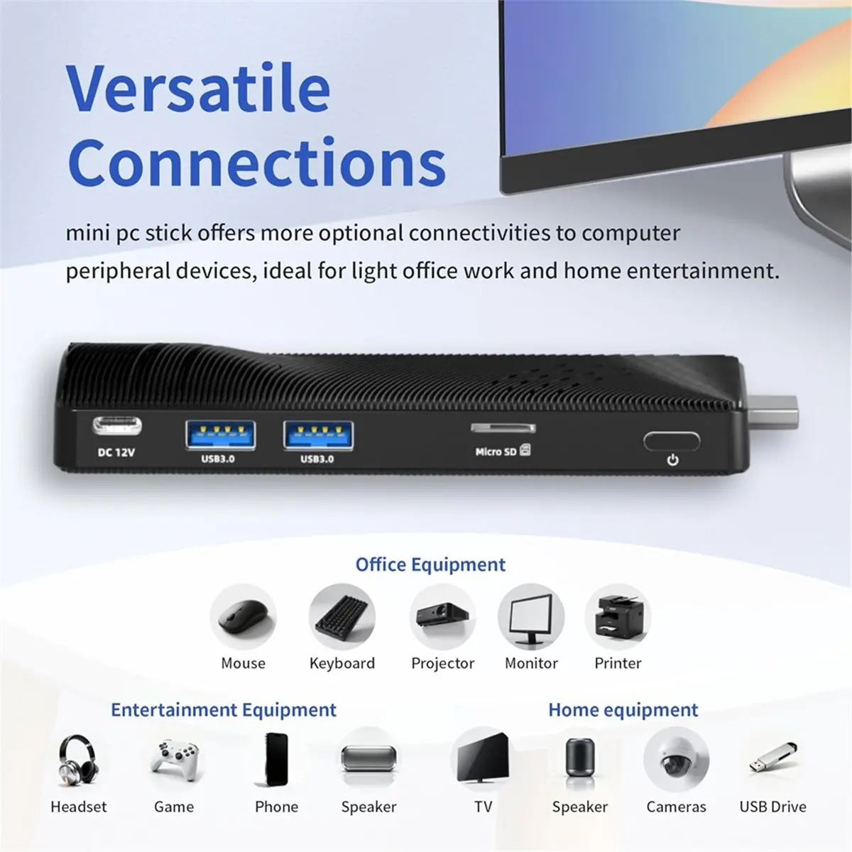 L70A Mini PC Stick Fanless, Micro Desktop Computer Win 10 Celeron J3455, 4GB RAM 64GB EMMC EU Plug