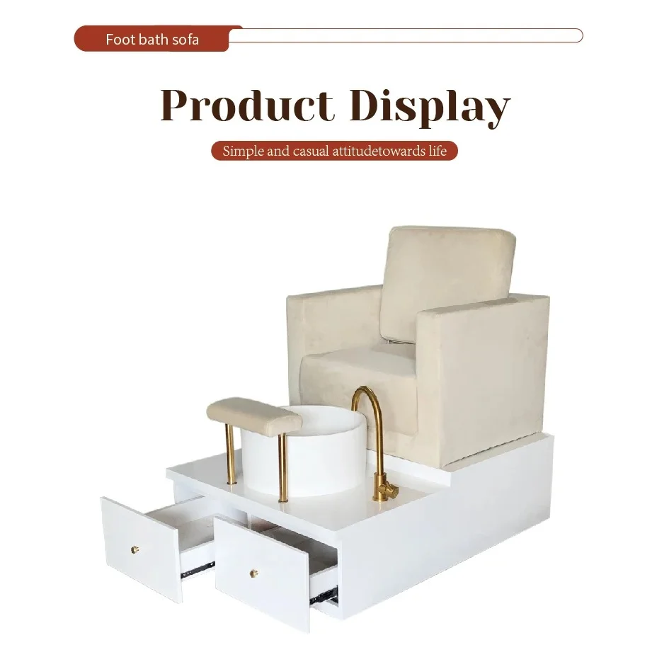 Modern Luxury Pedicure Foot Spa Chair with LED Ambient Light & Technician Stool for Spa Salon