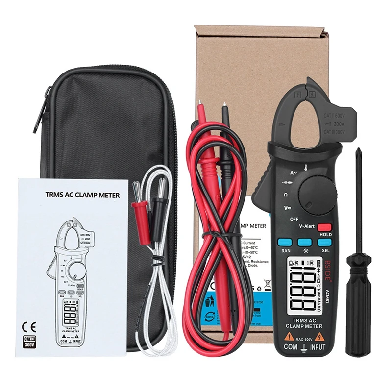 

BSIDE ACM81 Digital Clamp Meter Vol Ohm Diode Temperature NCV Tester Clamp Meter Black