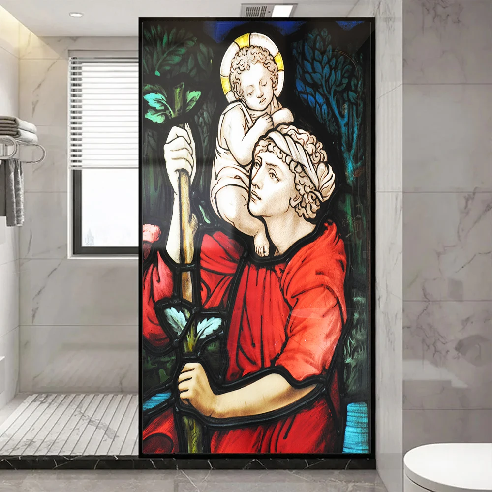 Church Stained Glass Decals Window Film Privacy Heat Insulation and Anti UV Blocking Static Cling Window Sticker for Home J47