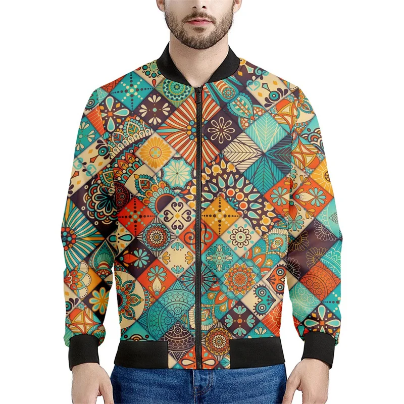 Vintage Bohemian 3d Printed Jacket For Men Women Flower Pattern Sweatshirts Tops Long Sleeves Zipper Bomber Coats Male Clothes