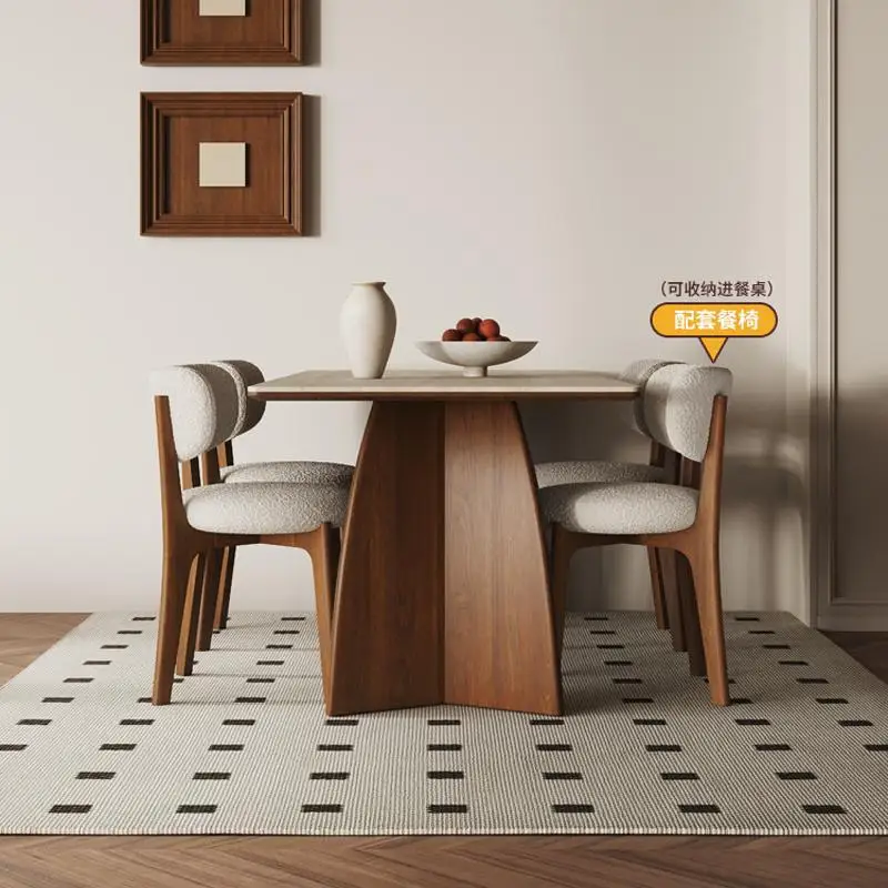 طاولة طعام من الخشب الصلب مصنوعة من ألواح الصخور المنزلية الإيطالية الحد الأدنى مستطيلة من خشب الجوز الراقية طاولة صغيرة من الحجر الجيري #2