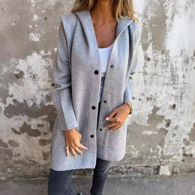 Winter New Women Medium-Length Loose Faced Woolen Coat Jacket Simple Casual Single Breasted Pocket Windbreaker Women Tops Retro