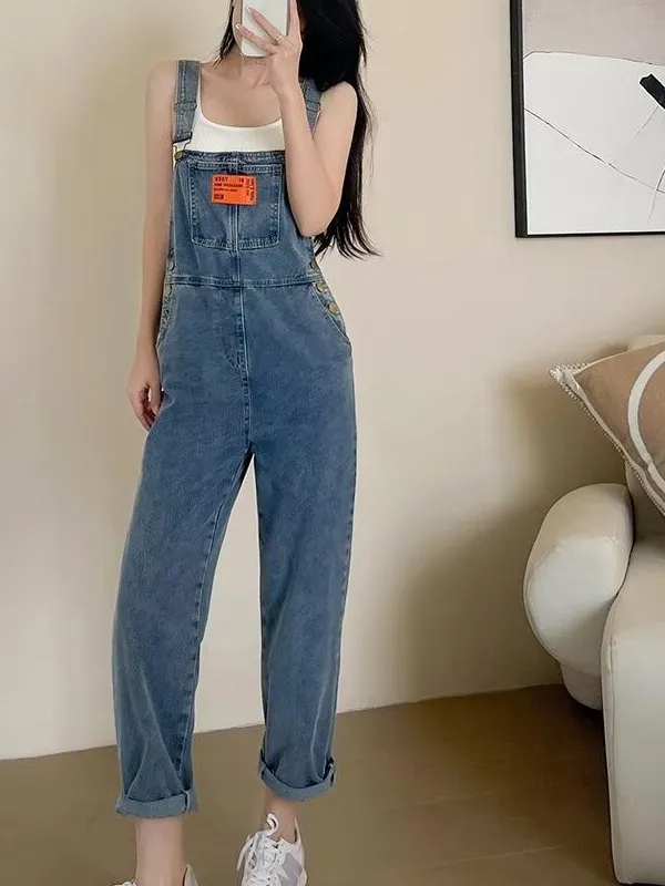 

Свободные прямые джинсовые комбинезоны, женские летние крутые комбинезоны Salt System, большие размеры, цельные брюки с высокой талией и широкими штанинами