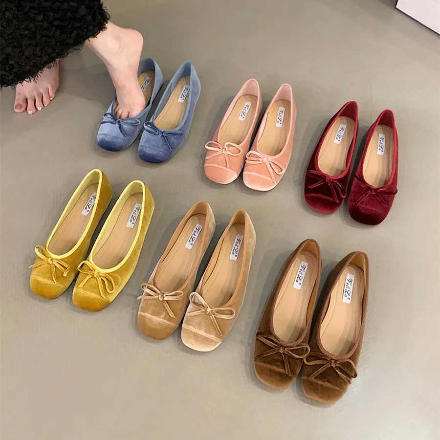 Bailamos Brand New Women Velvet Flats Fashion Shallow Slip On Ballet Shoes Soft Ladies Dress Ballerina Shoes Laofers Mujer