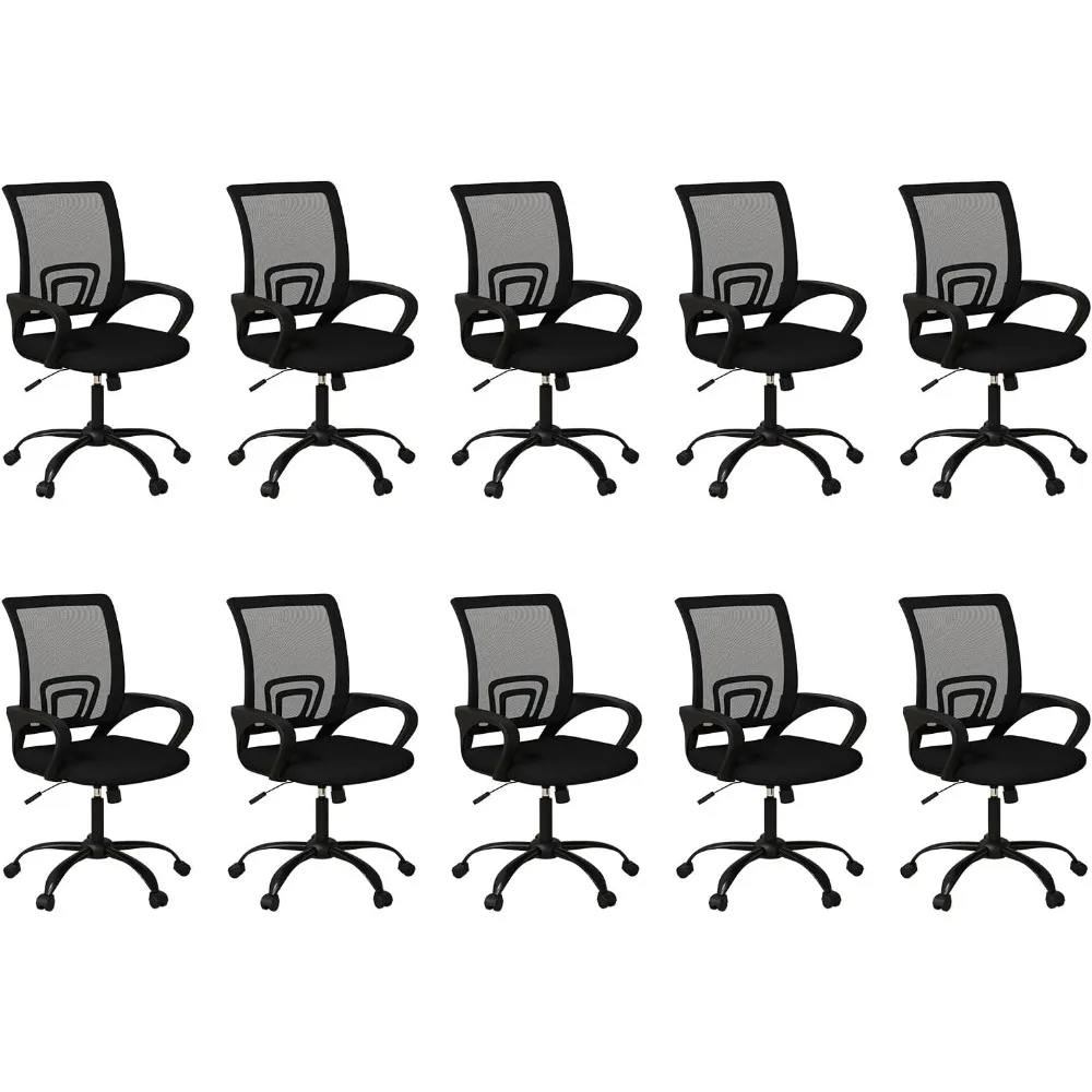 

Set of 10 Ergonomic Office Chairs, Rolling Desk Chairs with Wheels, Mesh Swivel Chairs for 360° Movement and Adjustable Height