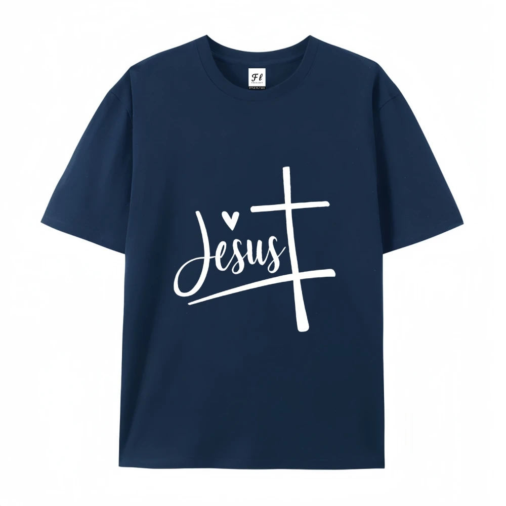 Camiseta Homme Harajuku, venta al por mayor, camiseta con estampado con dibujo de Jesús, ropa de mujer, manga corta de verano, blanco y negro