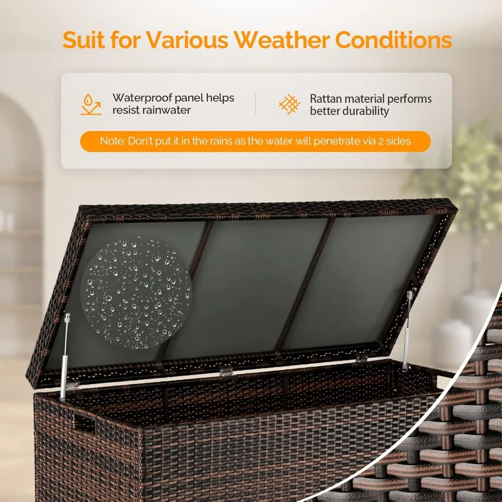 Upgraded Version 132 Gallon Outdoor Storage Box, Patio Rattan Deck Box, Wicker Storage Bench for Indoor, Outdoor, Pool, Balcony