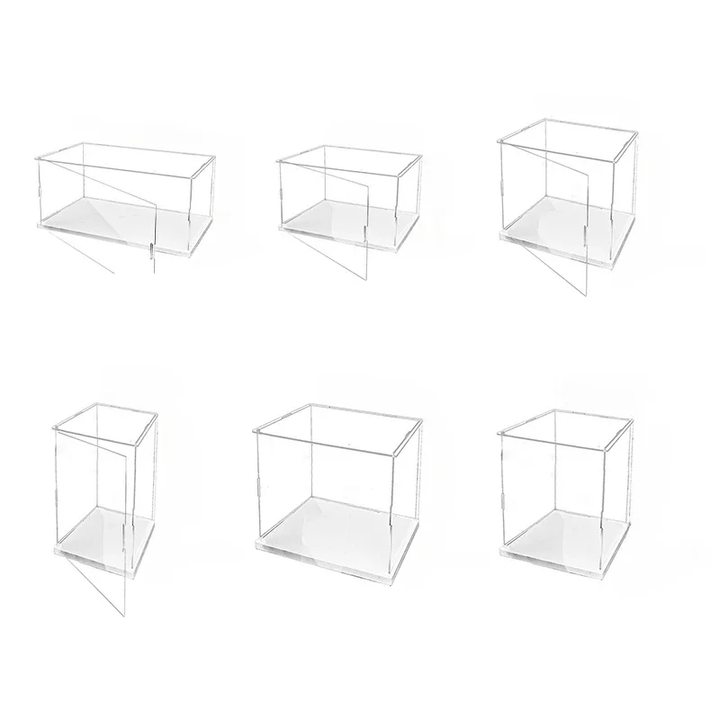 Acrylic Clear Self-Assembly Display Case Acrylic Display Box Transparent Dust Proof Protection Showcase with White Base 13Sizes