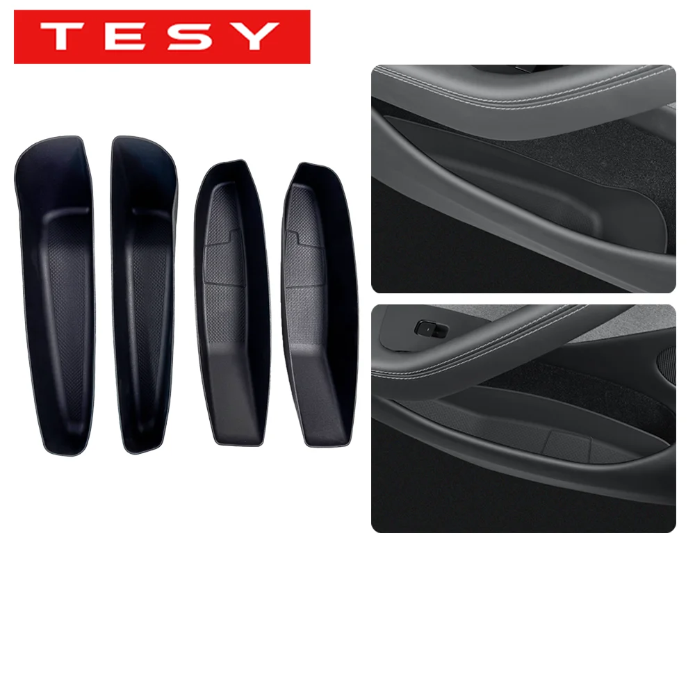 TESY For Tesla Model YL Y Launch Juniper 2025-Latest Car Door Side Storage Box Front Rear TPE Door Storage Organizer Tray