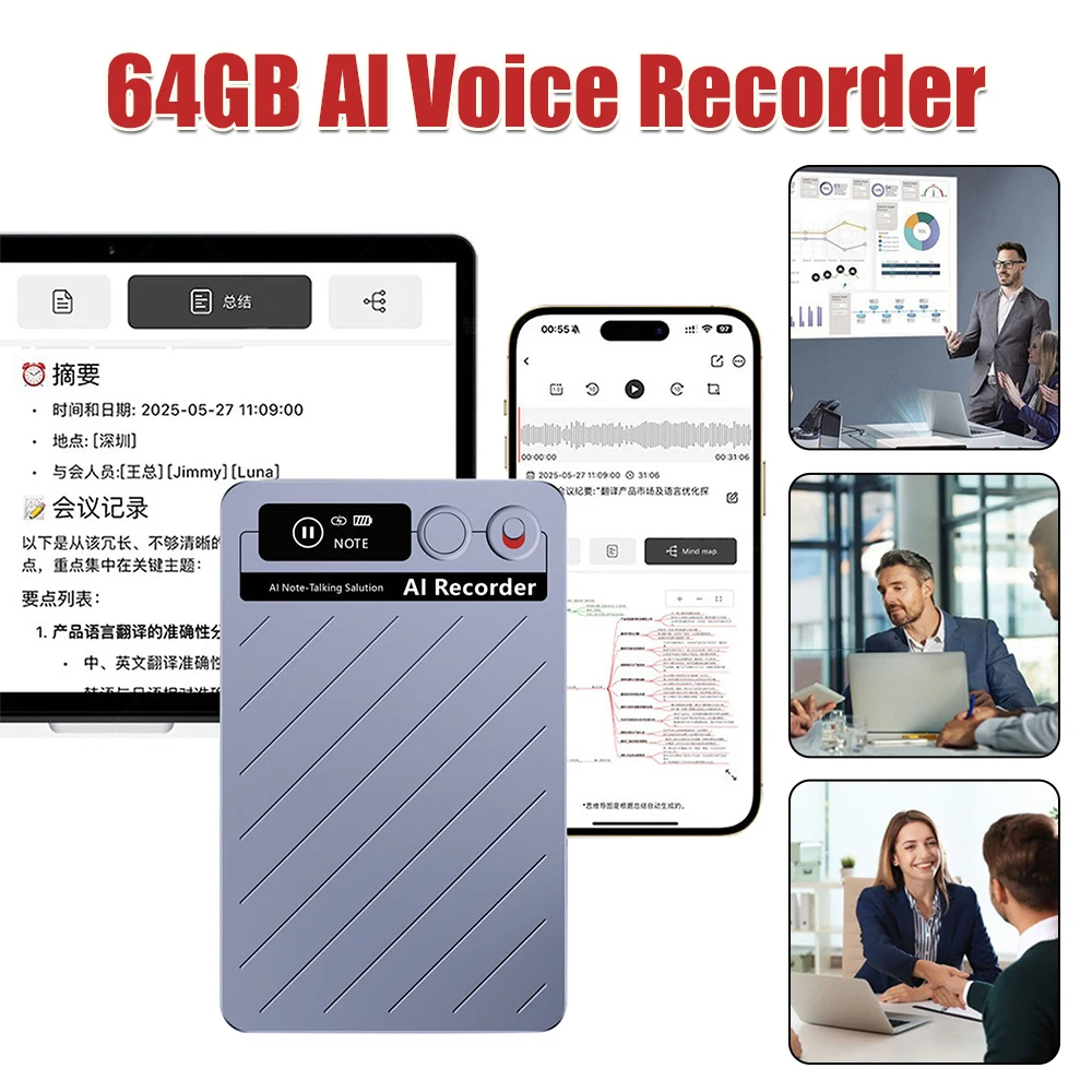 Digital Voice Recorder with Real-Time Transcription & Translation Audio Recorder Dictaphone for Lectures Meetings Interviews