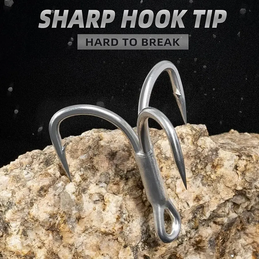 Fishing Treble Hooks High Carbon Steel 4X Strong Sharp Barbed Fishhook for Lures Baits Fishing 10Pcs/Box 8 Sizes 8#-3/0