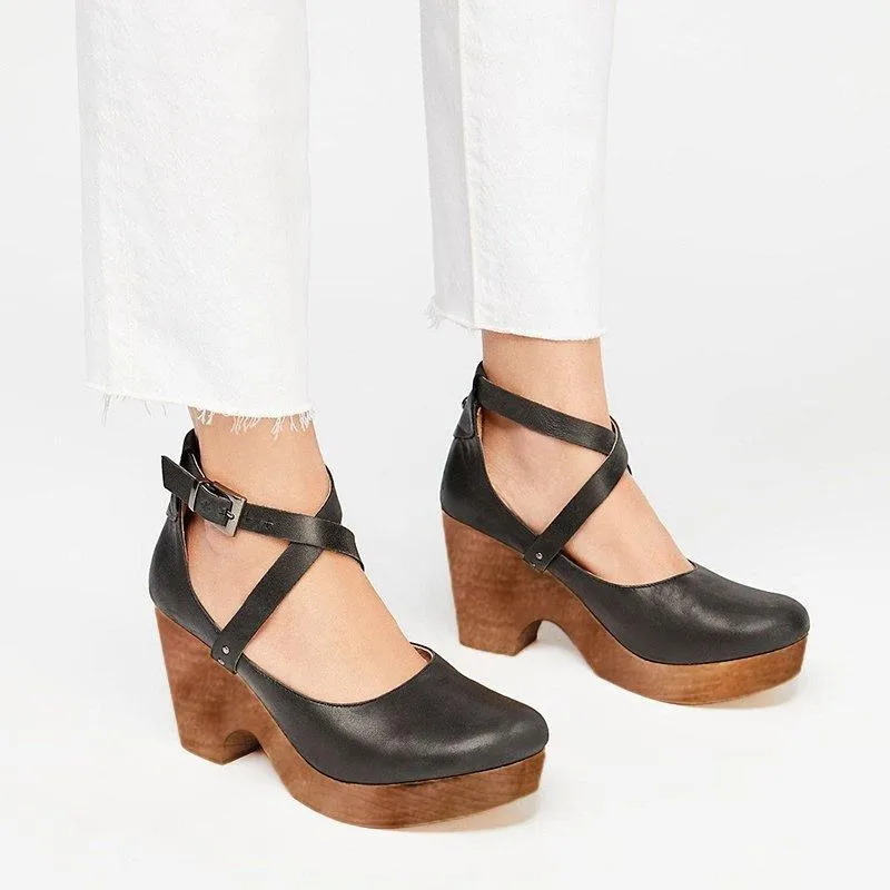 Damen Vintage Plateau Blockabsatz Pumps Retro Runde Zehenpartie Geschlossene Zehenpartie High Heels Alltagssandalen Lässige Modeschuhe 2026 – Detail 4