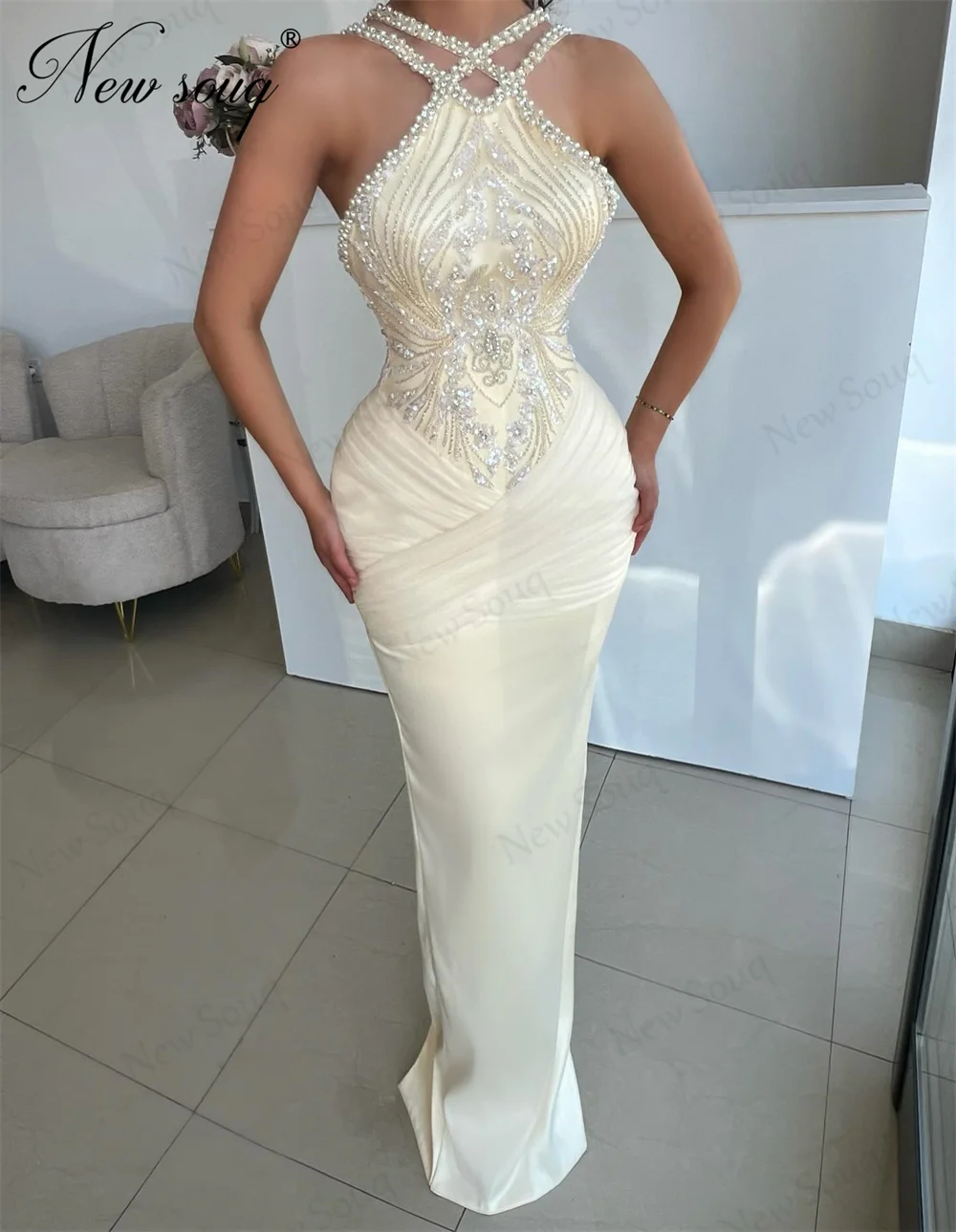 

New Elegant Slim Mermaid Evening Dresses Arbaic Pearls Prom Dress For Women Customized Party Reception Gowns Vestidos De Cóctel