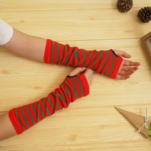 Luvas listras sem dedos para homens e mulheres, mangas compridas, aquecedor elástico do braço, hip-hop, luvas de cotovelo de malha, quente, ao ar livre, inverno 6 principais vendas luva relogio - №4