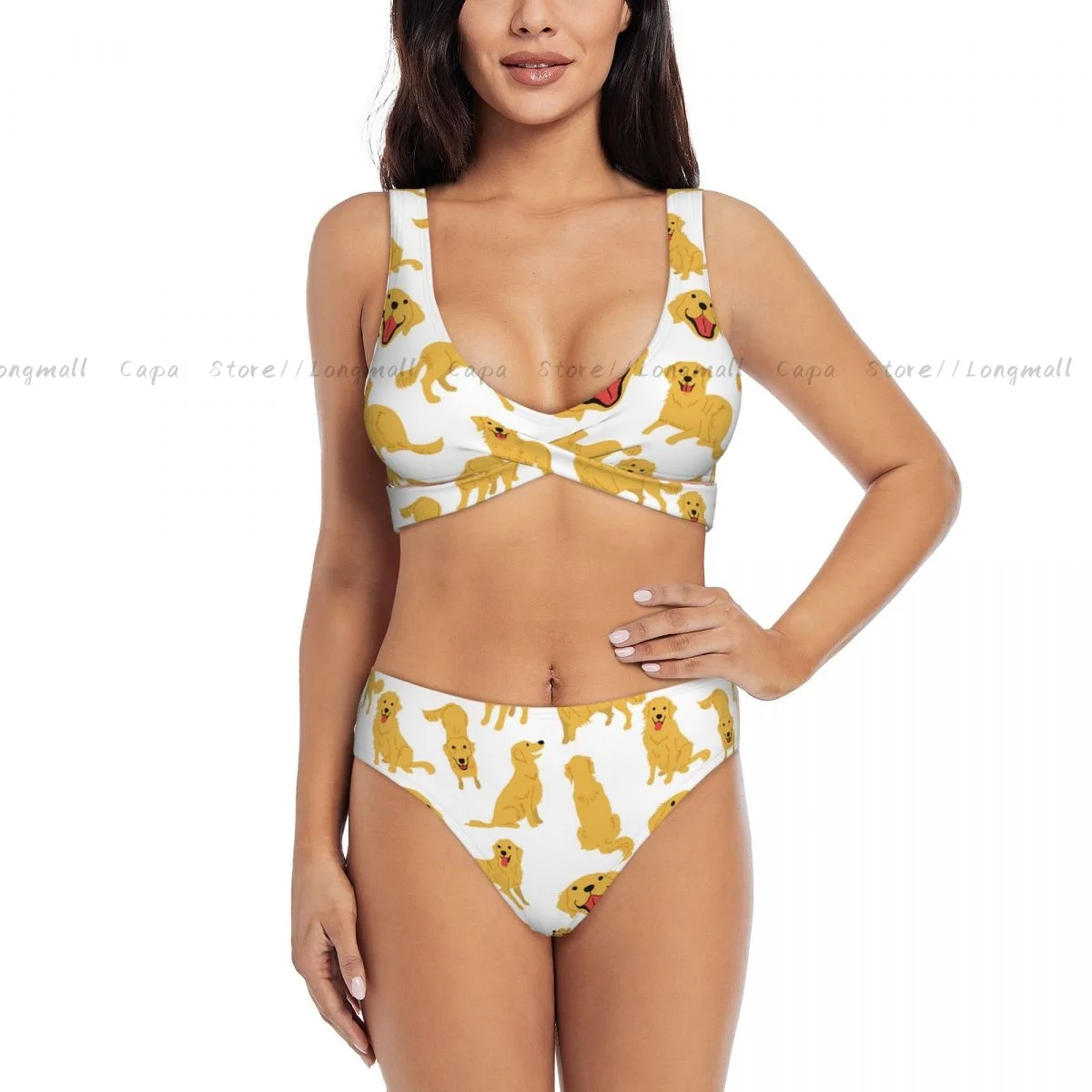 セクシーなビキニ女性水着ゴールデンレトリバーかわいい犬女性水着水泳水着夏のビーチウェア
