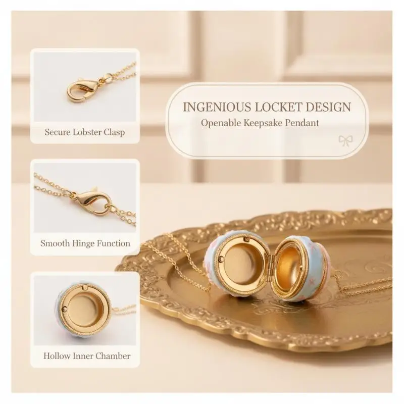 Vintage-Stil Ovale Kuchen-Medaillon-Halskette mit Öffnungs- und Schließfach für Damen, Retro-Outfit Passender Schmuck – Detail 6