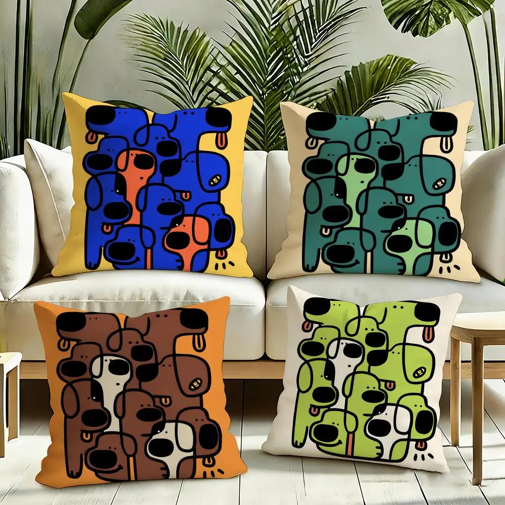 abstract dog Cushion Cover Reversible Plush Pillow Cover Soft Fluffy  Home Decor for Sofa Bedroom