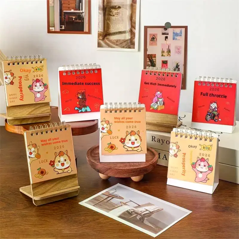 

Портативные мини-календари на 2026 год лошади, креативные настольные дорожные календари, милый календарь с рисунком пони, настольный декор, украшения