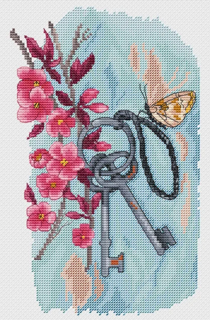 Cross Stitch Kit for DIY Handmade Home Decor, Birds on a Teapot Bouquet, Fabric Cloth, Cotton -9-Key and Plum Blossom 24-33